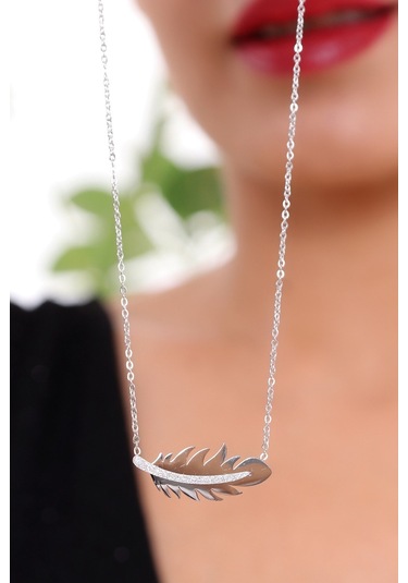 Bhs Life Kadın Gümüş Renk Kuş Tüyü Çelik Kolye Gümüş