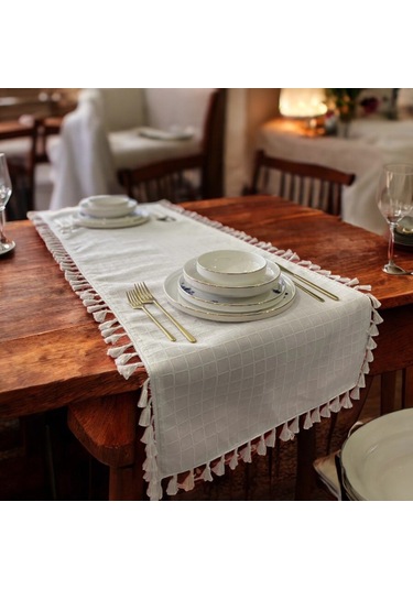 Natural, %100 Organik Pamuklu, Kenar Püsküllü, Naturel Keten Runn Diğer