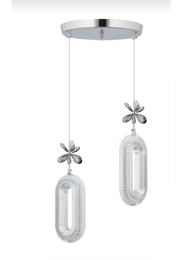 Serra Model 2'li Avizeb 3 Renk Modu Ledli Modern Salon Mutfak Oturma Odası Led Avize Krom