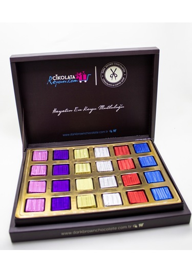 Dark Brown 24 Adet Kare Renkli Sargılı Sütlü Gerçek Çikolata Kutulu