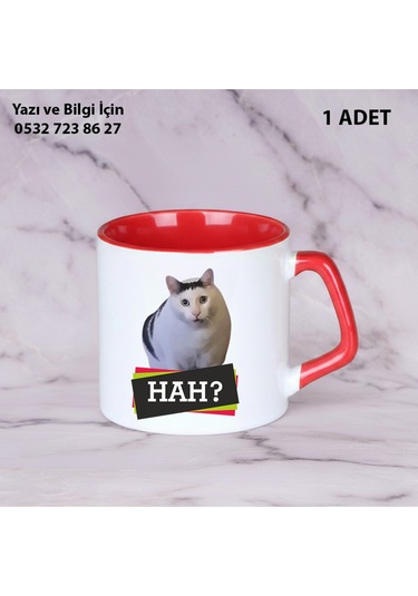 Beyaz Kedi Baskılı Kişiye Özel İsimli Hediyelik Kupa Bardak-kedi Sevenler İçin Özel Hediye Kısakırmızı