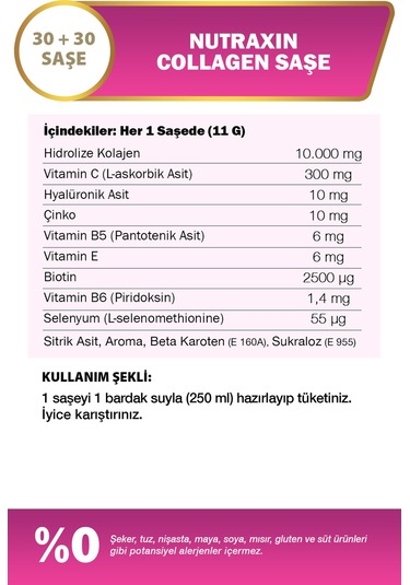 Collagen 60 Saşe 10.000 Mg Tip 1 Tip 3 Ananas Aromalı Avantajlı Çanta Set 60 Günlük Kullanım