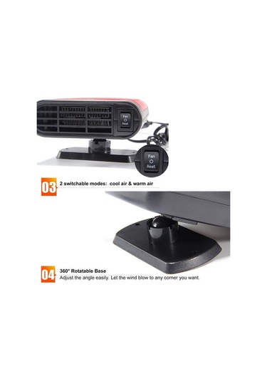 Pazly Arac İçin 360 Dönebilen Isıtma & Soğutma Üfleyici - Sisleme, Buz Çözücü, Siyah-kırmızı, 150w, 12v, 150x110x75mm