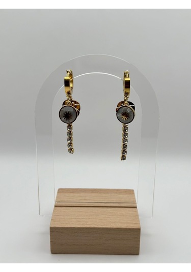 Arnes Jewelry Çelik Sallantılı Zirkon Taşlı Yapraklı Küpe Ar253nes Gold