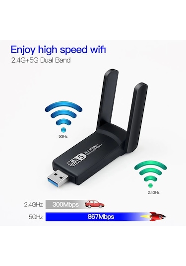 Grc Accessory AC1300  Mbps Dual Band USB 3.0 Kablosuz WI-FI Alıcı Adaptör