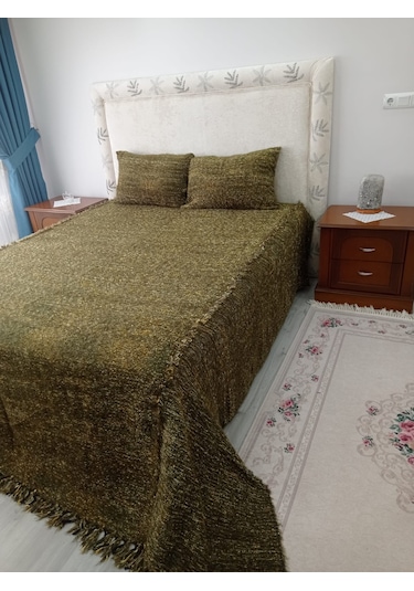 Tavşan Tüyü El Dokuma Çift Kişilik Yatak Örtüsü 280x260 -yeşil Yeşil