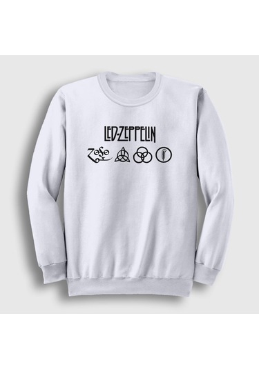 Presmono Unisex Symbols Led Zeppelin Sweatshirt Beyaz