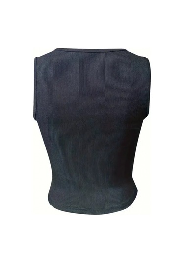 Tua Moda Kadın Kolsuz V Yakalı Kaşkorse Bluz Siyah