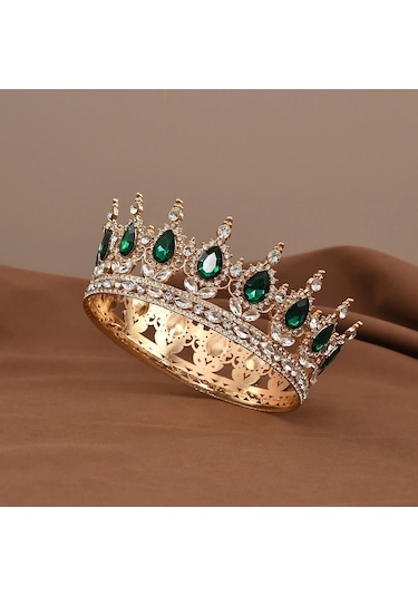 Snapbuy Lüks Prenses Kristal Taç - Gelin Düğün Parti Saç Aksesuarıaltın-renk