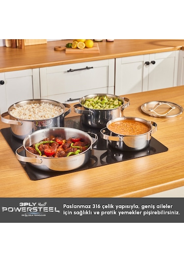 Karaca Power Steel 316+ 3ply Discovery İndüksiyon Tabanlı 8 Parça Çelik Tencere Seti Gümüş