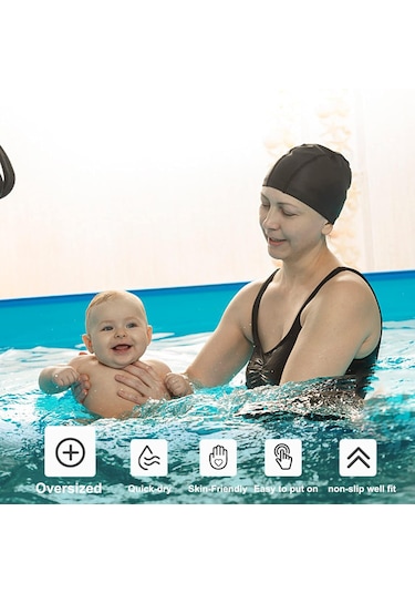 2 Adet Siyah Likralı Bez Bone Havuz Bonesi Deniz Yüzücü Bonesi Siyah