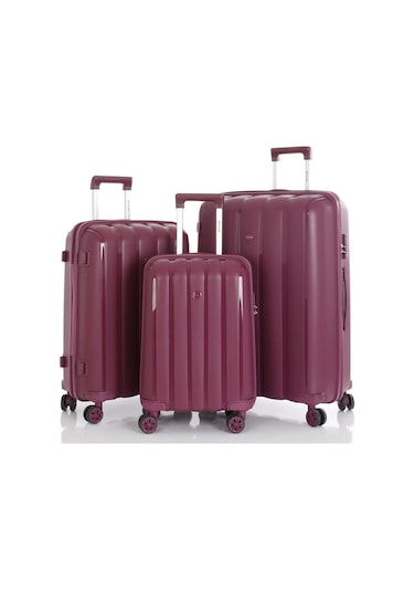 Mçs Üçlü Polipropilen Valiz Seti V305 - Mçs Kırılmaz Silikon Valiz Set Mürdüm