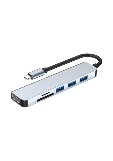 Yaozixa Type-c 6 Çıktılı Hub Alüminyum Kasa - Usb3.0, 2xusb2.0, Hdmı 4k, Sd/tf Kart Okuyucu