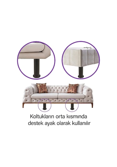 2 Adet Modül Ayarlanabilir Destek Ayağı 15 X 23 Cm Siyah Ayak Mobilya Kanepe Baza Koltuk Ünite Ayakları