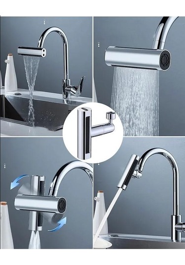 Krom Tasarruflu 4 Modlu Ayarlanabilir Musluk Başlığı Lavabo Batarya Fiskiye Ucu Perlatör