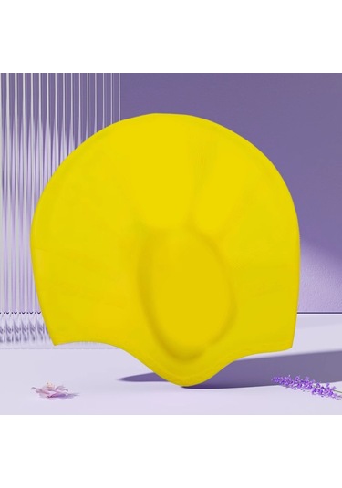 Globalpurchase Yüzme Şapkası Su Geçirmez Kulak Koruyucu Ekstra Kafa Büyük Yetişkin Uzun Saç Silikon Yüzme Şapkası - Sarı Sarı