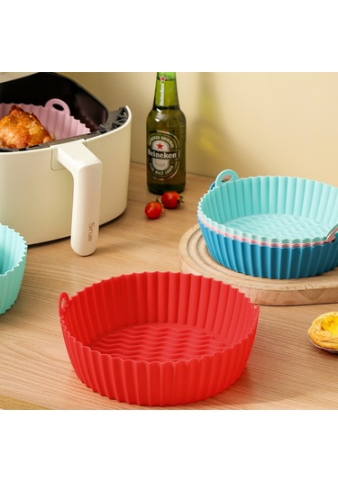 Hfambition Gri 8.5 İnç Silikon Airfryer Tepsisi - Tekrarlı Kullanım Kek Pişirme Aleti - Pratik Ev Aksesuarı Çok Renkli