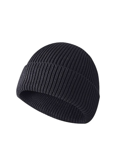 Erkekler İçin Manşetli Sıcak Örme Dış Mekan Şapkası, Kışlık Sıcak Örme Şapka Siyah