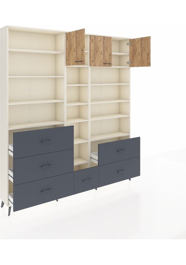 Arges Dolap 17 Raflı 6 Çekmeceli 3 Kapaklı 220x30x243 Aytaşı-çam/antrasit Atlas Çam/antrasıt