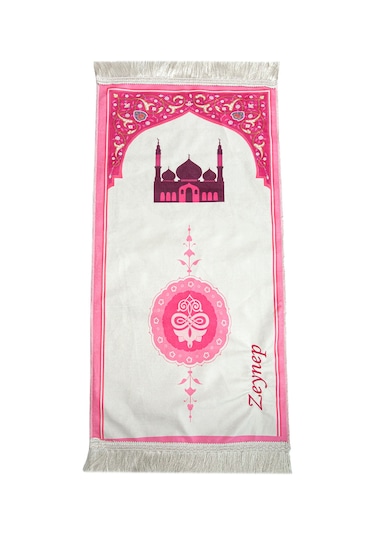 Cami Desenli İsimli Çocuk Seccadesi - İsme Özel Nakışlı - Pembe Pembe