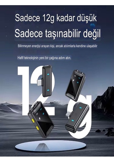 Universal 600mah Kablosuz Çiftli Yaka Mikrofonu Type-c & Lightning Alıcılı Apple Uyumlu iPhone Android Black