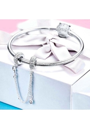 Fastbuy 925 Ayar Gümüş Aşk Kalp Güvenlik Zinciri Kolye, Renkli Charm Stoper Bilezik Kadın Diy Takı Çok Renkli