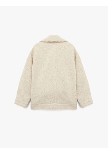 Koton Uzun Kollu Cepli Fermuar Detaylı Kısa Buklet Kaban Bej 6wak20198ew Ekru