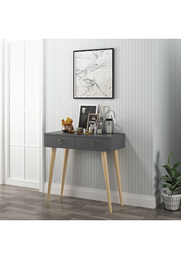 Dekorosso Arden Ahşap Ayaklı Modern Dekoratif Dresuar Antrasit 72 Antrasit