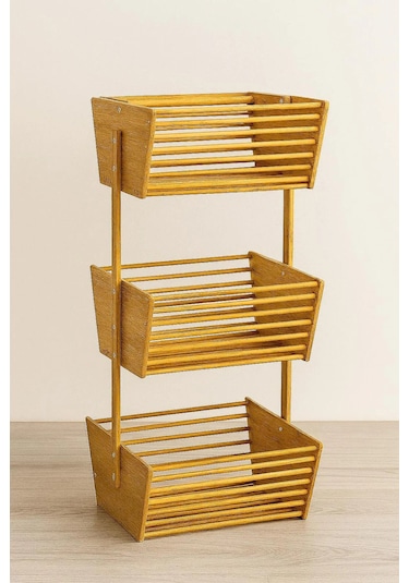 Bambu 3 Katlı Sebzelik Doğal, Şık Ve Fonksiyonel Mutfak Düzenleyici 32 28,5 67 Cm Bambu