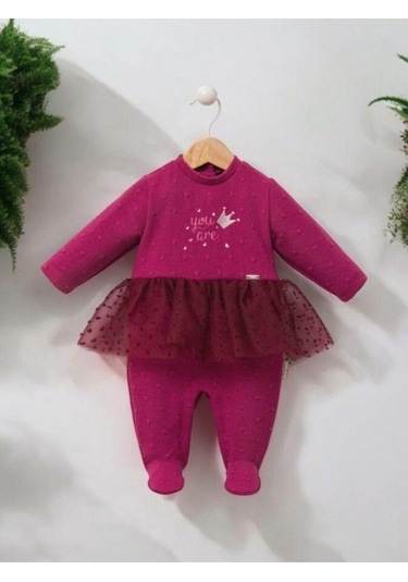 Kız Bebek Tütü Etekli Tasarım Tulum-15218 Bordo