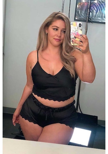 Merry See Saten Dantelli Şortlu Pijama Takım Siyah