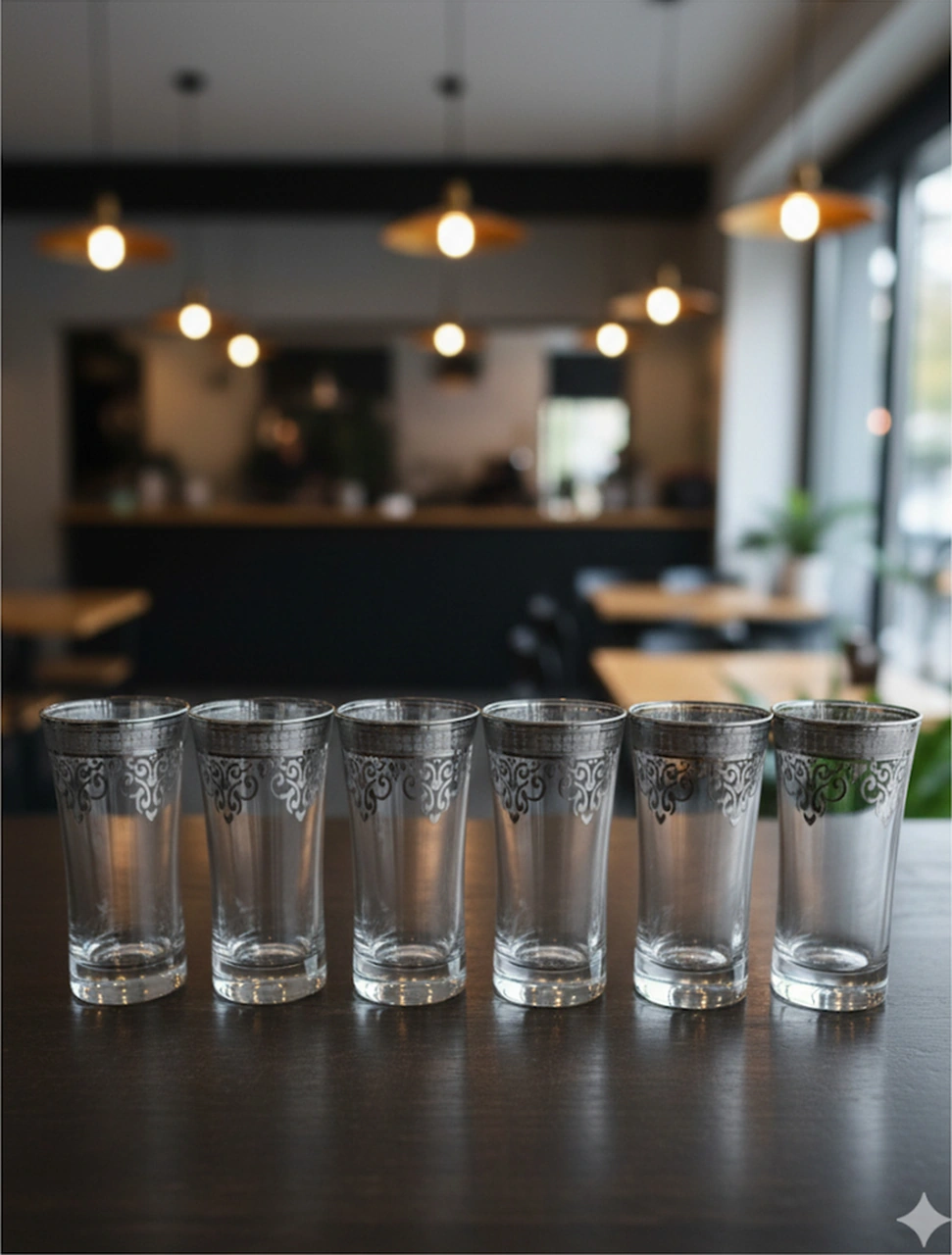 Ottoman Gümüş Kaplama Paşabahçe Azur Lux Meşrubat Ve Su Bardağı 300cc Gri