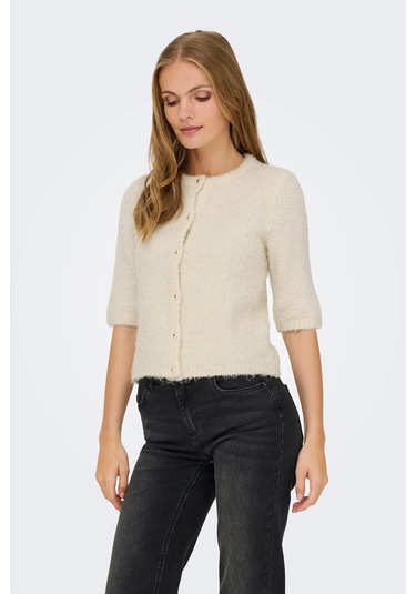 Only Kadın Onlcılle Kısa Kollu Yünlü Örme Hırka 15350782 Krem Krem