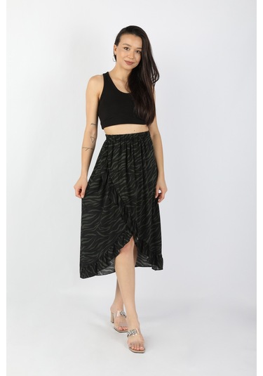 Kadın Fırfırlı Viskon Etek Çok Renkli