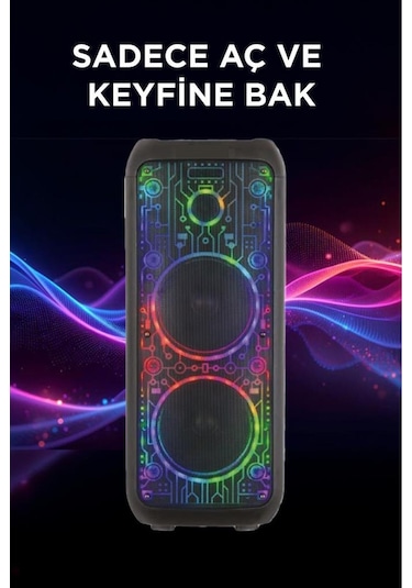 D64 Siyah Rgb Ledli Dahili Kablosuz Mikrofon Kumandalı Radyolu Bluetooth Hoparlör Speaker