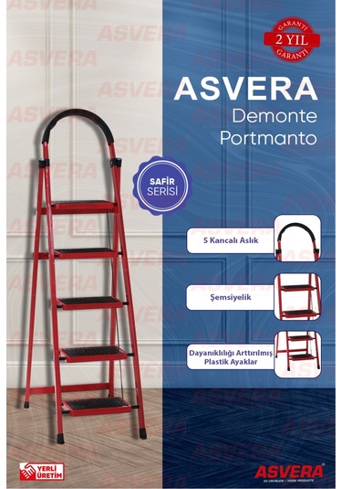 Safir Serisi Patika 5 Li Katlanır Merdiven Ev, Bahçe, Ofis İçin Dayanıklı Tasarım 1 Adet