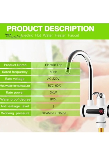 Maoyaya Jms 220v 3000w Sıcak Soğuk Su Musluğu - Anlık Isıtıcılı Banyo Mutfak Gümüş