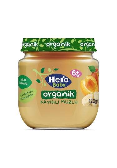 Hero Baby Organik Kayısılı Muzlu 6+ Ay Kavanoz Maması 120 G