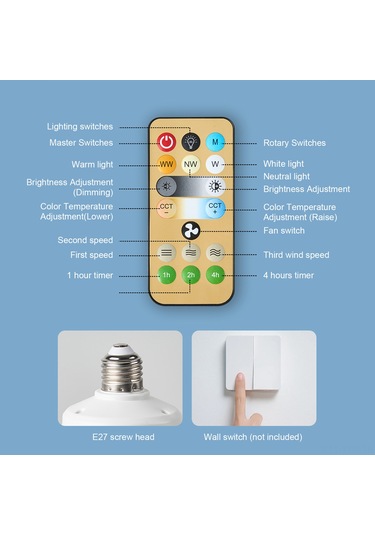 Geeksen Uzaktan Kumandalı 3 Renkli Aydınlatmalı E27 Fan Lamba - 30w Dimmable Diğer