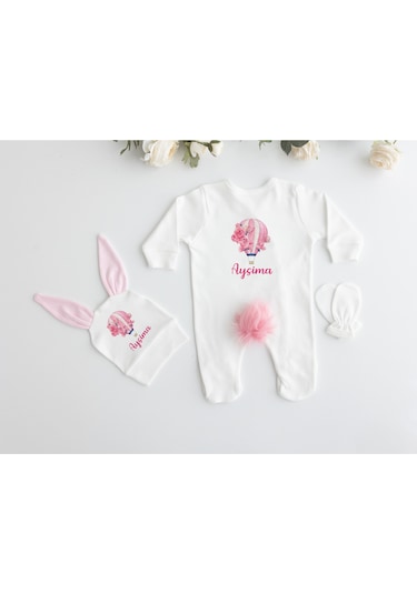 İsme Özel %100 Pamuk Baskılı 11'li Organik Bebek Tavşanlı Set Mn171