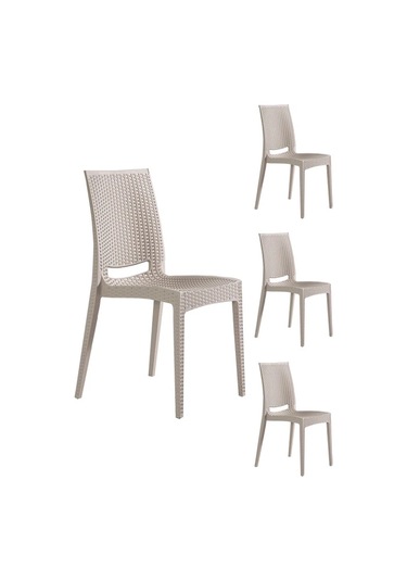 4 Adet Rattan Kolsuz Cappucino Sandalye Balkon Bahçe Teras Cappucino