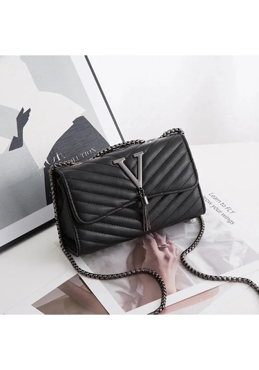 Kadın Kentsel Basit İşlemeli Zincir Çanta 3d Duygu Düz Renk Crossbody Cep Tassel Black Siyah