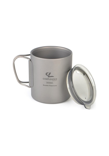 Yifomall 300ml Titan Kupa Çift Duvarlı Kollü, Isı Yalıtımı Ve Isırgan Koruması, Taşınabilir Outdoor Kamping, Yürüyüş İçin Şeffaf Kapaklı Gümüş