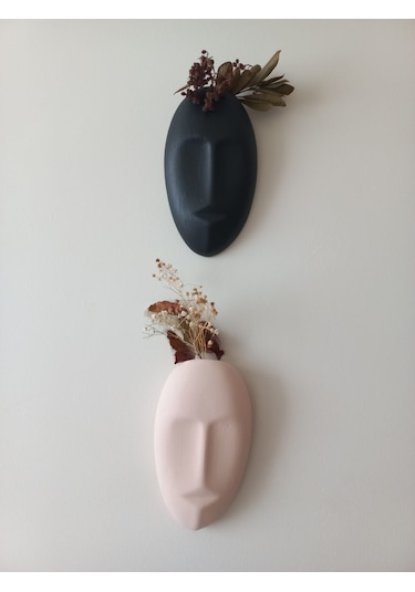 Dekoratif 2'li Yüz Duvar Vazosu, Duvar Süsü ,heykel Aksesuar Siyah Bej