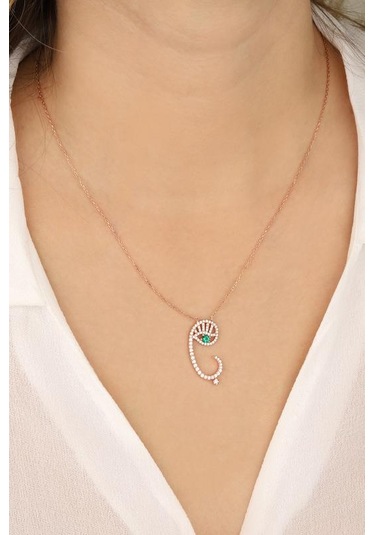 Renkli Gözlü Gümüş Harf Kolye - Ç