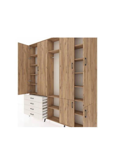 Arges Dolap 14 Raflı 4 Çekmeceli Tek Askılı 220x30x243 Çam-çam/aytaşı Atlas Çam/aytası