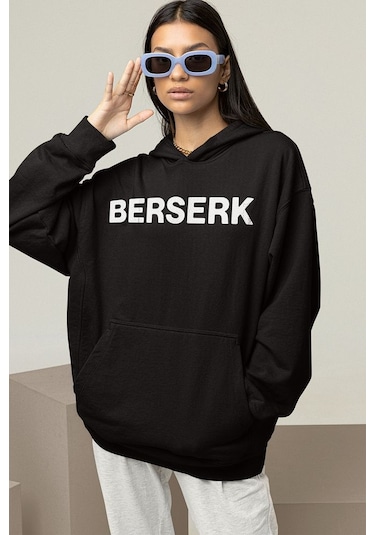 Sevbano Berserk Baskılı Unisex Oversize Anime Hoodie Siyah