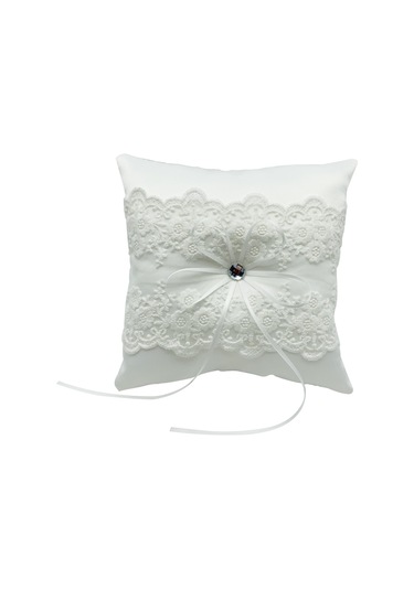 Symbee Düğün Yüzük Yastığı - Beyaz Saten, Askı Ve Dantel İle 20x20cm, 96g Ağırlık Beyaz