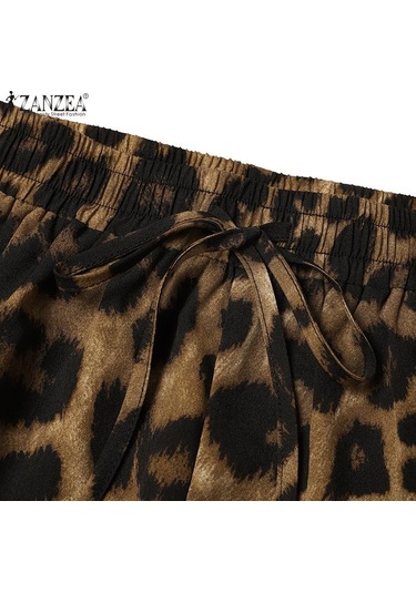 Zanzea Bahar 2 Adet Setleri Kadın Leopar Baskı Gömlek Ve Uzun Pantolon Geniş Bacak Koyu Gri Zanzea Bahar 2 Adet Setleri Kadın Leopar Baskı Gömlek Ve Uzun Pantolon Geniş Bacak Koyu Gri