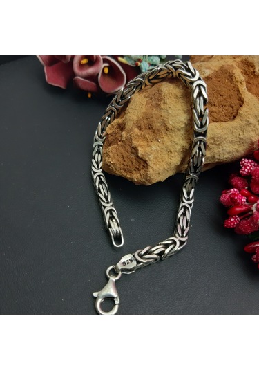 925 Ayar Gümüş Kare Kral Bileklik 5  Mm